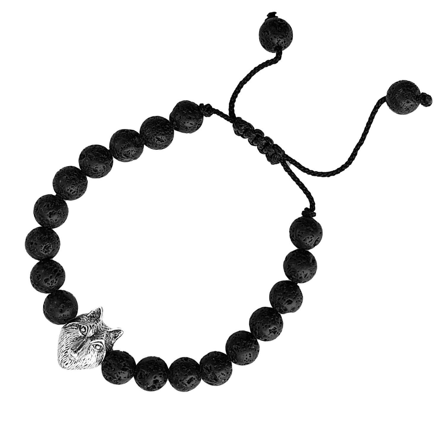 Pulsera Lobo Piedra Volcánica Unisex Protecciòn + Estuche